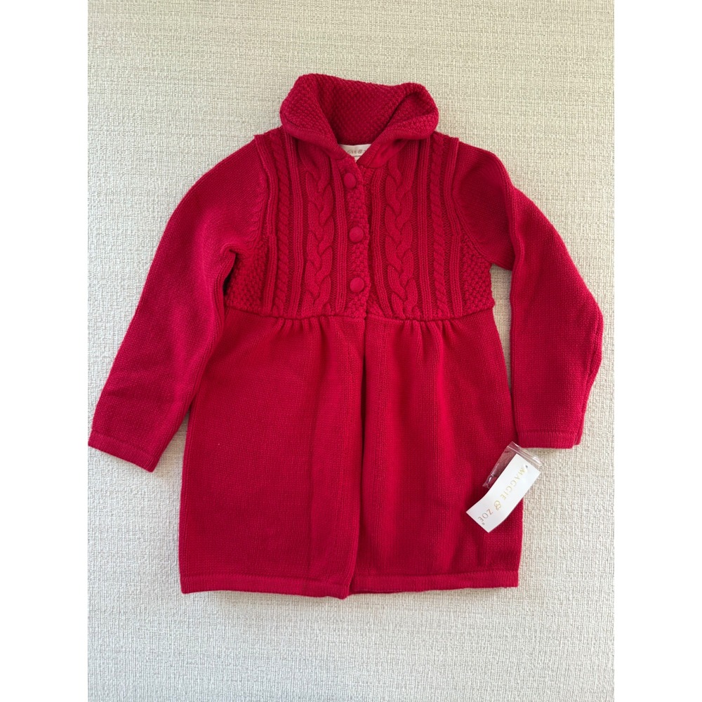 NWT Maggie & Zoe Girls Red Long Cardigan Sweater 5T 100% Cotton‎ Christmas